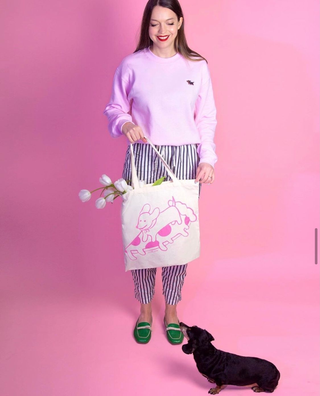custom tote bag being held by woman