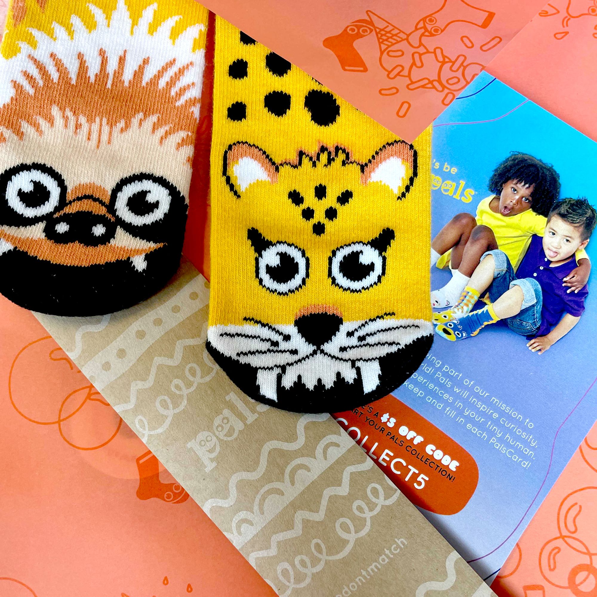 Kid's Lion & Tiger Socks, Mismatched by Design