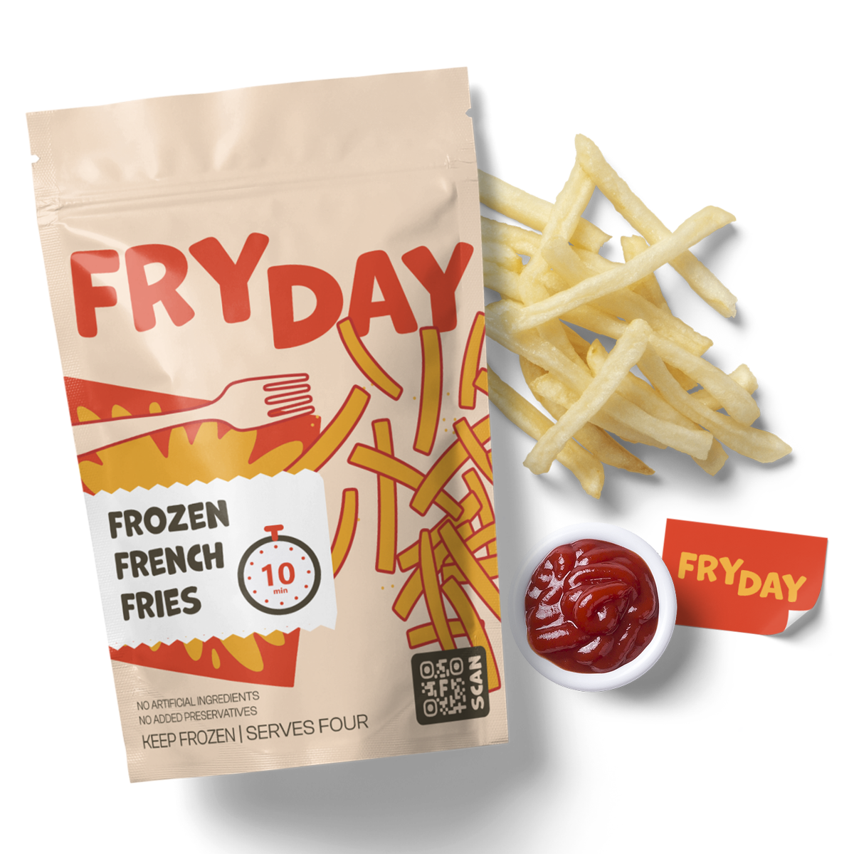 Source plastic package for frozen french fries with extended